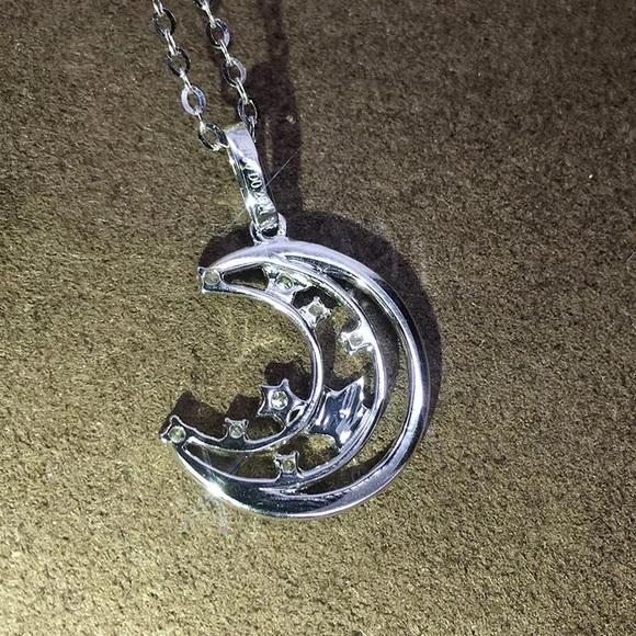 New Unisex 925 Silver Double Moon Sweet Diamond Necklace - Picture 6 of 6